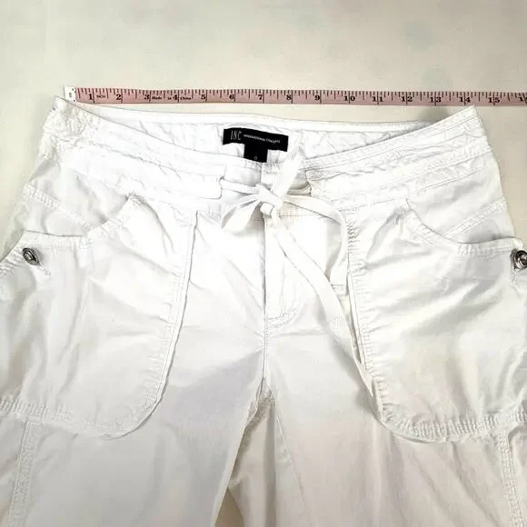 INC White Cargo Utility Pants Bling Buttons Zip Front Drawstring Waist - Picture 12 of 16